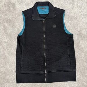 Michael Kors Vest Mens Medium Black Quilted Knit Full Zip Logo Lined Casual